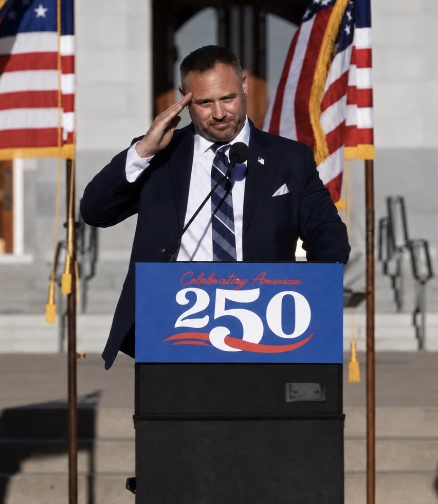 Founder saluting at the Celebrating America 250 event